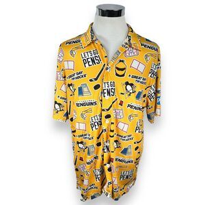 Pittsburgh Penguins Hawaiian Shirt Men XL Yellow Collar Sobe Promos NHL Hockey